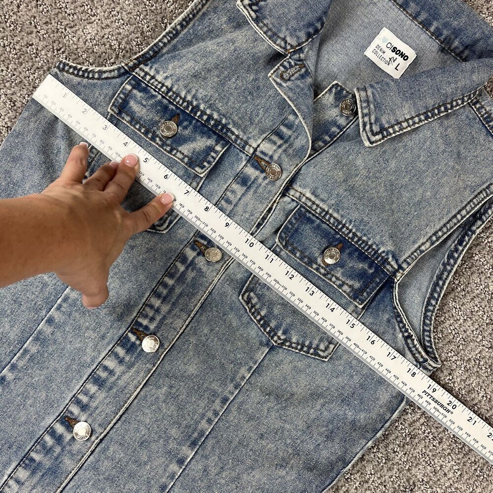 Ci Sono Denim Dress Womens Large Sleeveless Button Front Pockets 90s Y2K - Picture 3 of 8